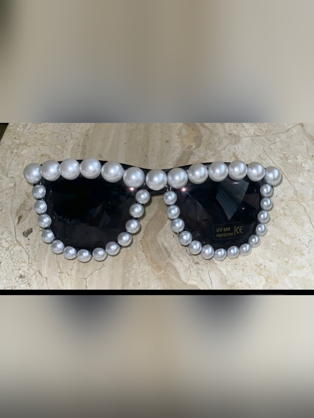 Pearl-Trim Black Sunglasses